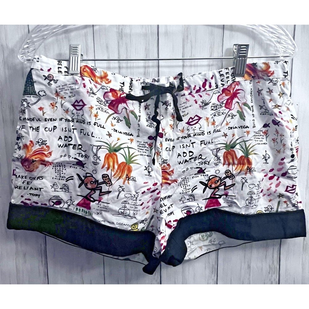 Tory Burch Lounge Shorts M De la Vega Fish Flowers Quotes Cotton Children Cup
